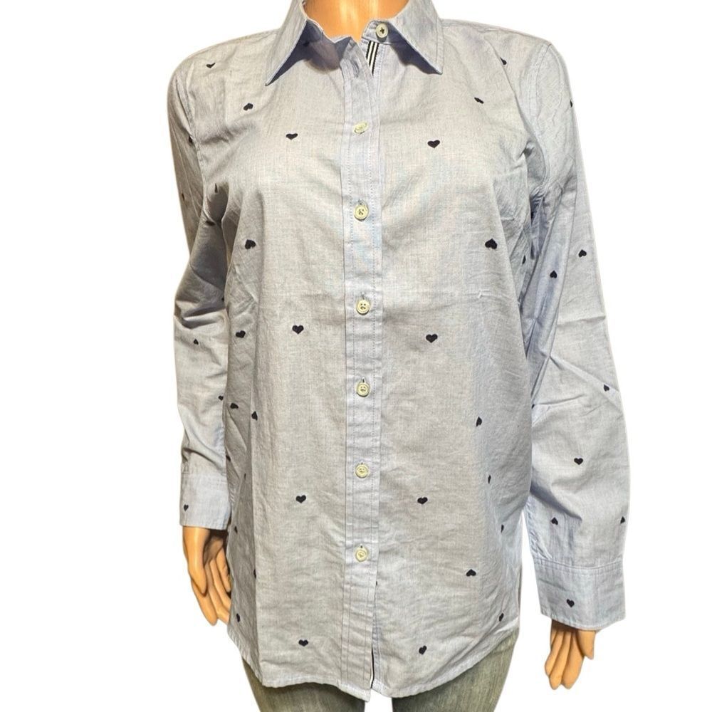 Talbots Blue and White Button-Up Shirt M